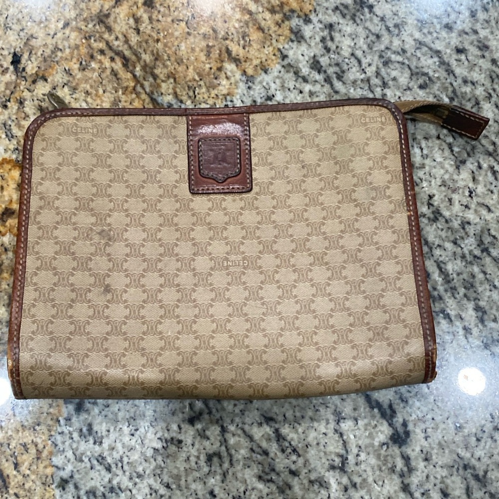 Celine Authentic Vintage Leather Canvas
Travel Pouch Cosmetic Case JJ